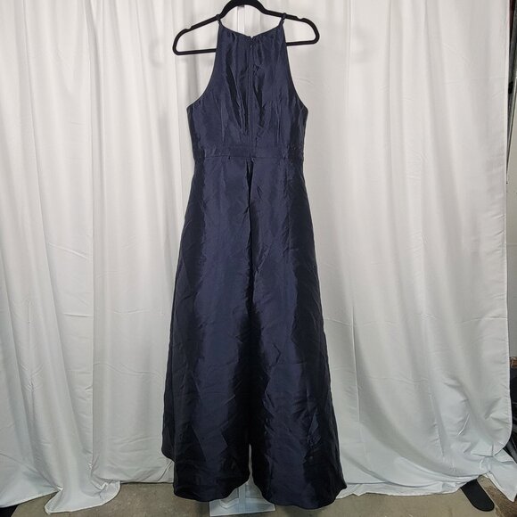 Lulus Broadway Show Navy Blue High-Low Maxi Taffeta Gown, Pockets, Sz Lg, $57 - Picture 2 of 6